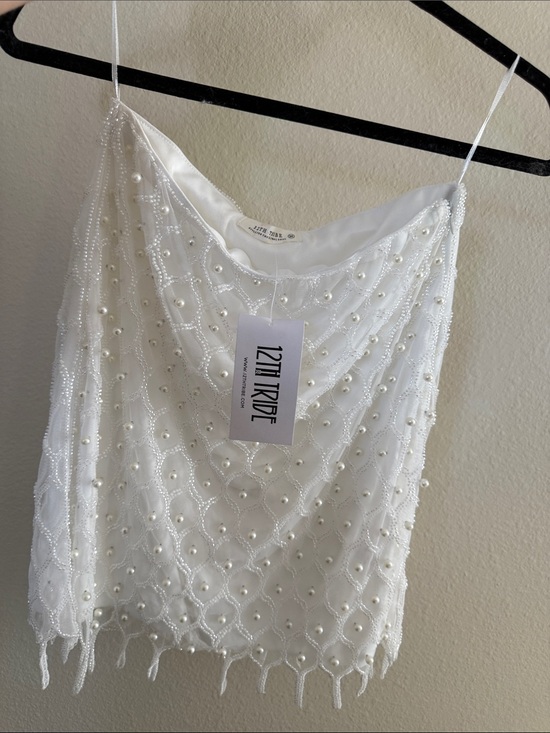 12th Tribe Dresses & Skirts - 12th Tribe White pearl rhinestone Beaded Mini Skirt